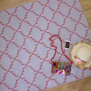 Gray & Maroon Living Room Cotton Rug