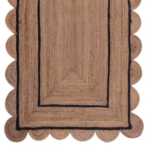 Black Braided Scalloped Natural Jute Rug