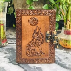 Leather Journal Wolf Howling Embossed Notebook