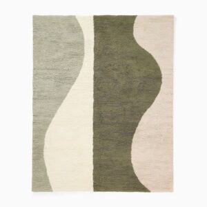 Modern Handwoven Wave Pattern Wool Shag Rug