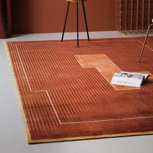 Rust Color Geometric Modern Soft Wool Rug