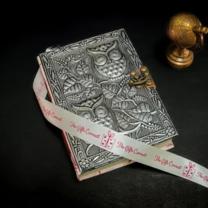 Handmade Twin Silver Owls Pure Brass Journal 7 x 5 Inches, Brass Journal Notebook Gift For Friend,Plain White Paper Diary By TheGiftsConnect