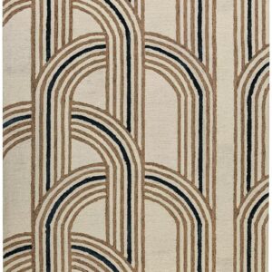 Modern Geometric Hand Tufted Wool Rug | Arched Striped Pattern Soft Living Room Carpet | Wool Area Carpet 