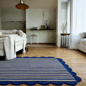 Hand Tufted Scalloped Edge Wool Rug, Scallop Striped Modern Area Rug, Living Room Decor Soft Wool Carpet, Custom Rug