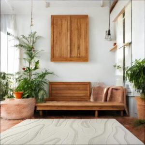 Hand Tufted Abstract Pattern Minimalist Wool Rug, High & Low Pile Wool Area Rug, Living Room Decor Carpet 