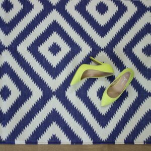 Blue & White Diamond Pattern Cotton Rug