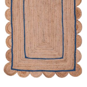 Blue Scalloped Hand Braided Jute Rug
