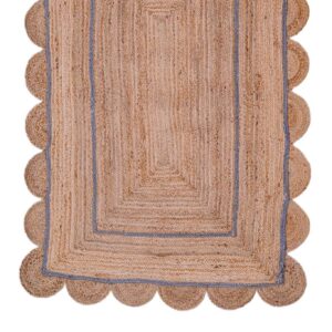 Dusty Blue Natural Jute Scalloped Rug