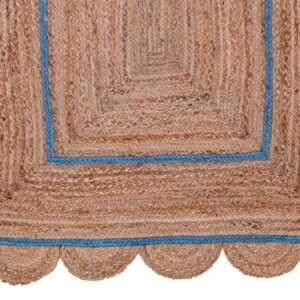 Natural Flint Blue Jute Scallop Rug