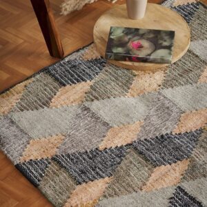 Abstract Designer Contemporary Boho Decor Wool Jute Rug