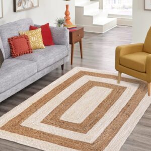 Natural Handwoven Striped Jute Rug