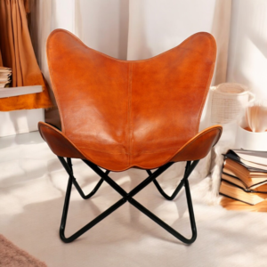 Handmade Tan Brown Butterfly Chair | Classic Leather Recliner for Cozy Living Spaces