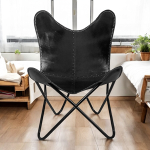 Black Handmade Butterfly Leather Chair | Rustic Luxe Seating Recliner