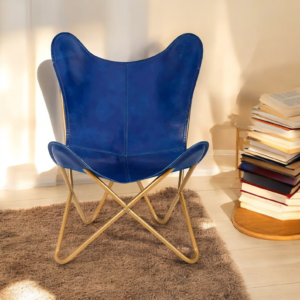 Handmade Blue Leather Butterfly Chair
