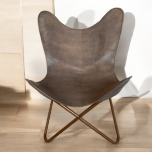 Handmade Leather Butterfly Chair, Dark Brown Recliner