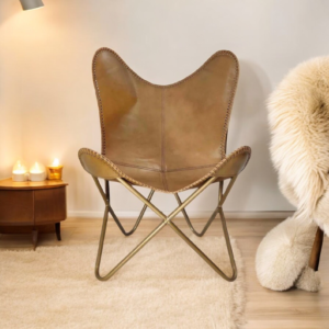 Light Brown Soft Leather Butterfly Chair