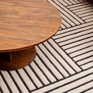 Minimalistic Black Striped Wool Rug, Hand Tufted 8x10 Area Rug, Luxurious New Zealand Wool Rug for Living Room | Bedroom Decor, Custom Rug