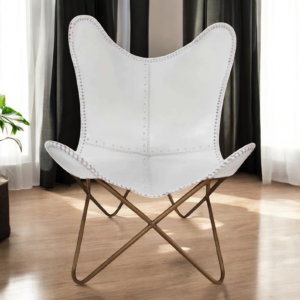 Minimalist White Butterfly Chair | Handmade Leather Lounge Seat