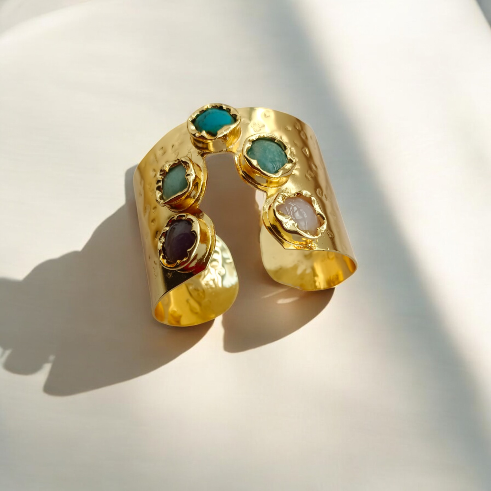 Brass Chakra Cuff – Handmade Bracelet with 5 Healing Gemstones