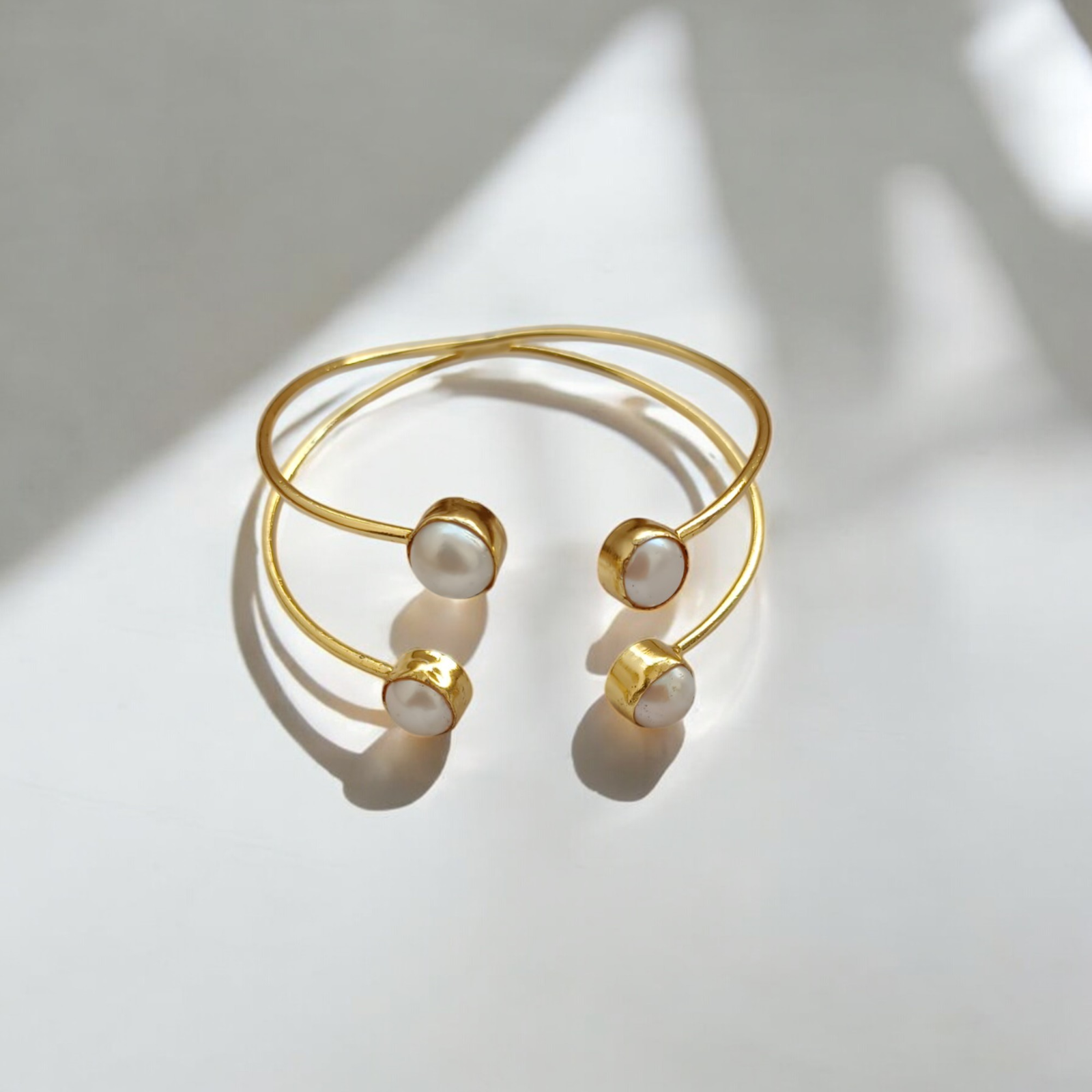 Ethereal Glow Brass & Pearl Open Cuff