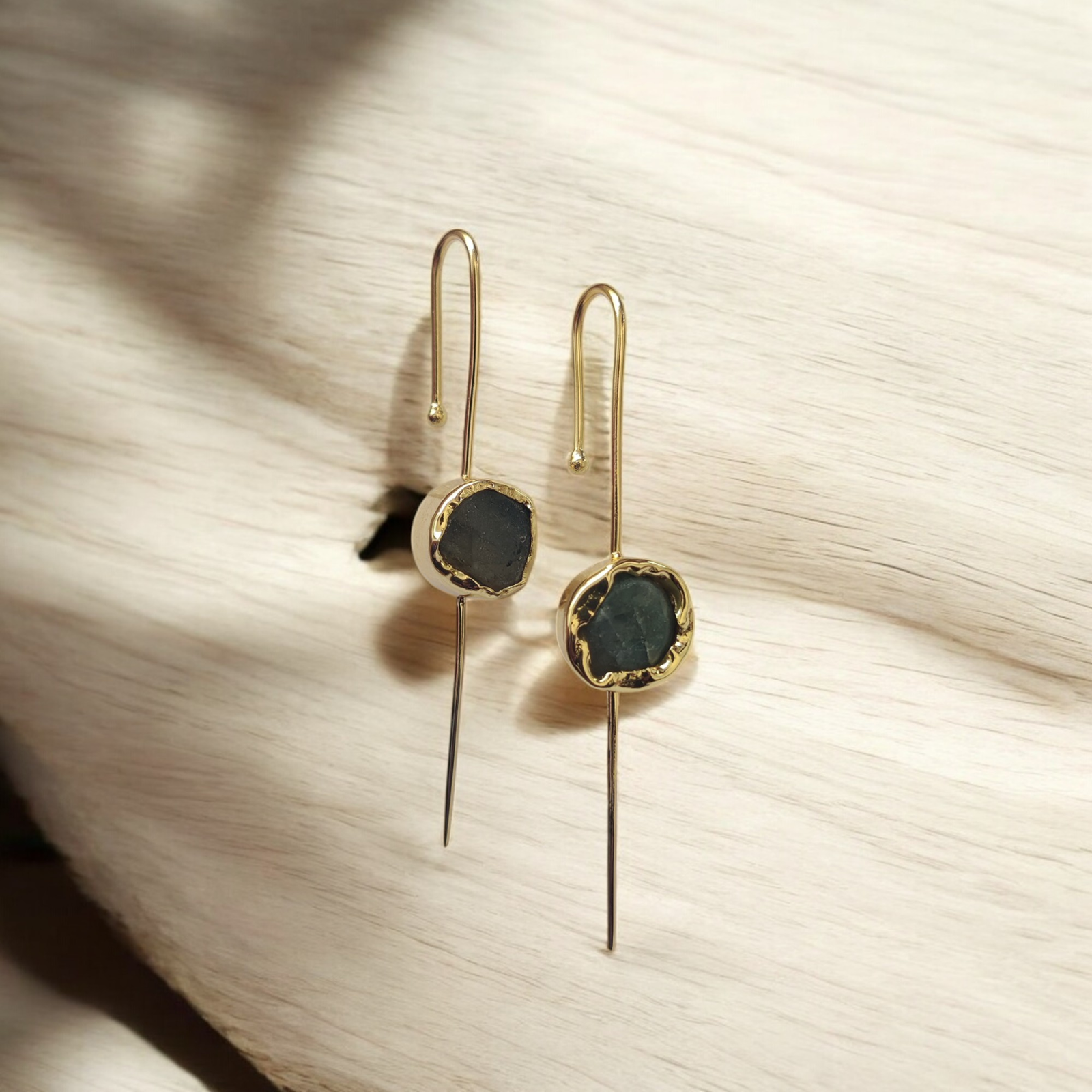 Malachite-Adorned Brass Earcuffs – Semi-Precious & Handmade