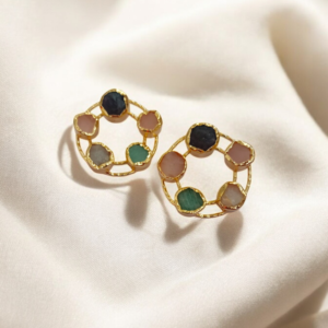 Chakra Flow Earrings – Brass with Five Healing Crystals