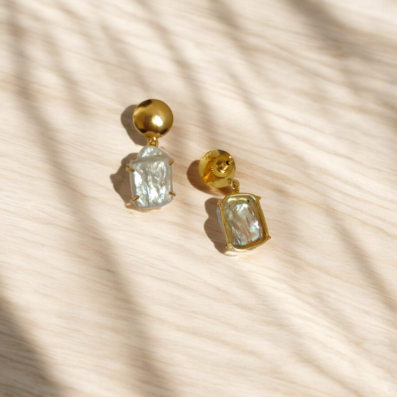 Minimalist Baroque Pearl Earrings – Handmade Brass Drops