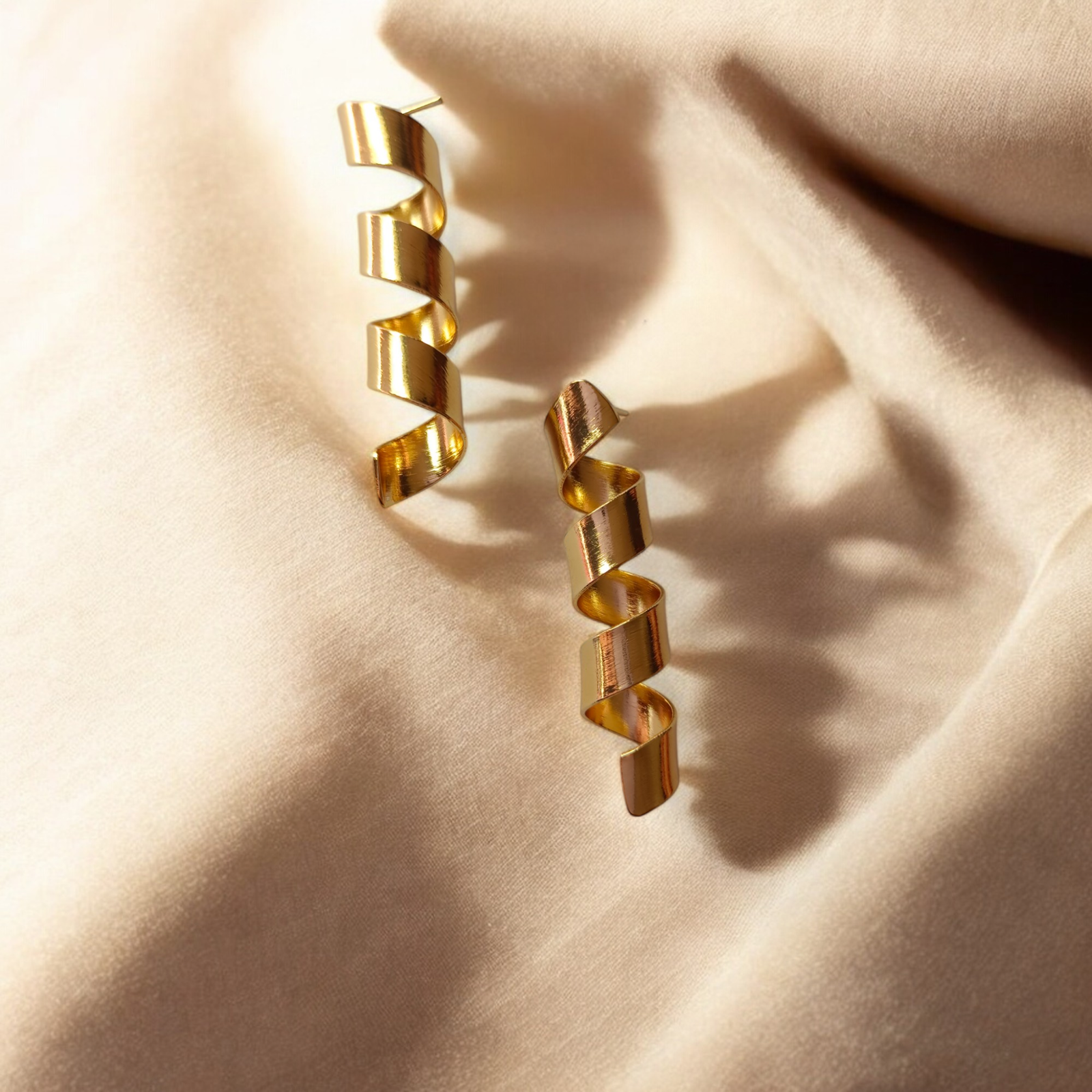 Golden Brass Spiral Drop Earrings – Minimal Yet Bold