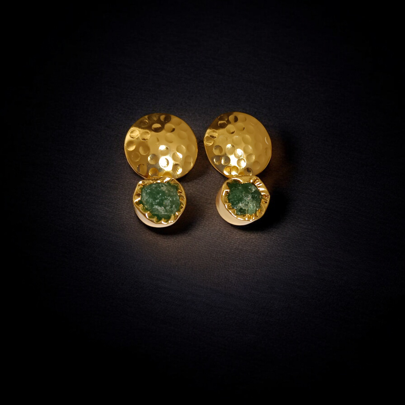 Handmade Brass Designer Earrings with Emerald Stone Accents
