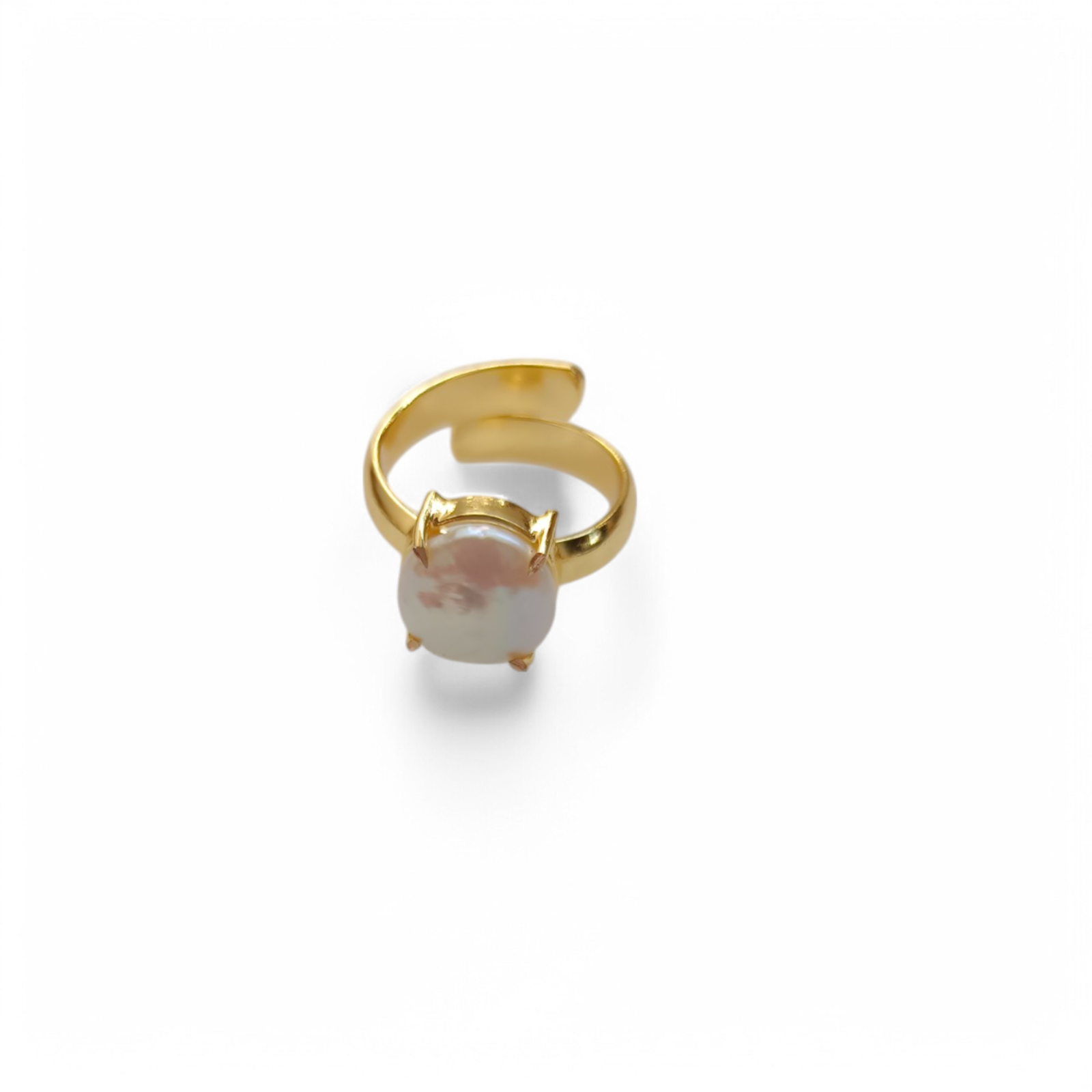 Moonlit Grace: Handmade Brass Ring with White Pearl
