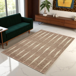 8x10 Hand Knotted Abstract Vertical Striped Modern Wool Rug, Contemporary Living Room Décor, Soft Beige and Brown Area Rug