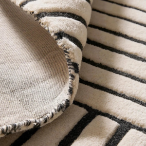 Black Striped Hand Tufted Wool Area Rug, 8x10 Bedroom Rug, Luxurious New Zealand Wool Rug for Living Room | Office Decor, Minimalist Decor