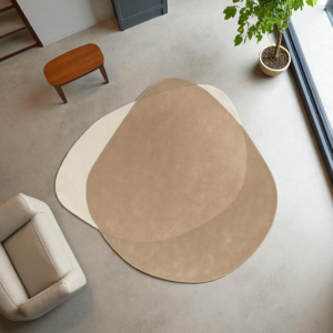 Hand Tufted Irregular Shape Abstract Layered Wool Rug, Minimalist Earthy Tone Area Rug For Living Room Décor