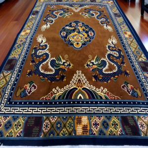 Dragon Hand Knotted Wool Rug | Indo Tibetan Style Oriental Carpet | Nepal Handmade Boho Area Rug | Luxury Tribal Home Decor