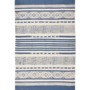 Handwoven Blue Geometric Cotton Rug | Boho Area Carpet