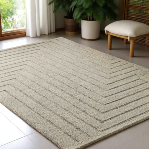 Hand Tufted Geometric Maze Design Beige Wool Rug, Luxury Home Décor Rug