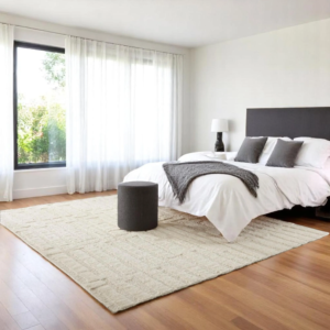 Ivory Textured 8x10 Wool Rug, Handwoven Minimalist Geometric Carpet, Soft Neutral Area Rug for Modern Living Room & Bedroom Decor