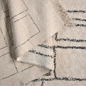 Hand Knotted Geometric Cotton Rug | Irregular Motifs Cotton Area Carpet | Soft Neutral Toned Living Room Rug | Kitchen Rug