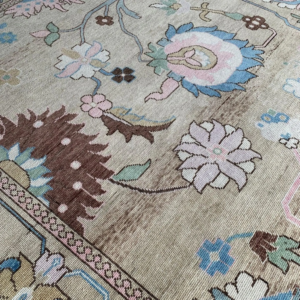 Luxurious Hand Knotted Oriental Oushak Wool Rug, Persian Heriz Design Taupe & Blue Area Rug, 8x10|9x12 Carpet For Living Room | Dining Room