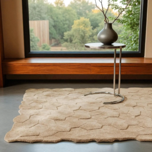 Hand Tufted 3D Sculpted Geometric Wool Area Rug, 8x10 Textured Modern Wool Rug, Organic Shape Contemporary Décor