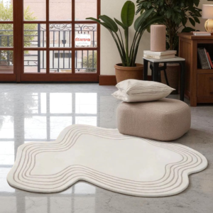 Modern Irregular Wave Edge Hand Tufted Wool Rug – Soft Cream Minimalist Area Carpet