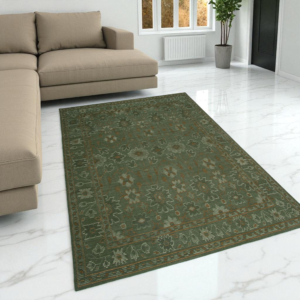 Traditional Geometric Floral Motif Hand Knotted Rug – Oriental Persian-Inspired Pattern Carpet for Living Room Décor